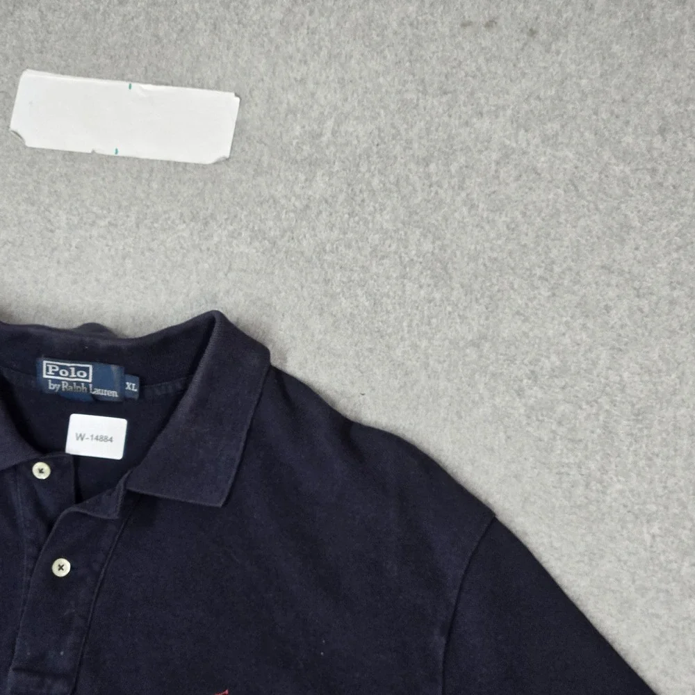 VINTAGE Polo Ralph Lauren Men Polo XL Navy Embroidered Logo Short Sleeve READ